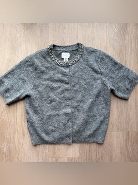 H&M short sleeve sweater with bejeweled neckline